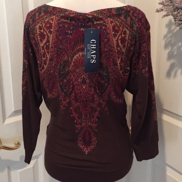 Chaps brand brown sweater with beautiful print - Picture 4 of 4